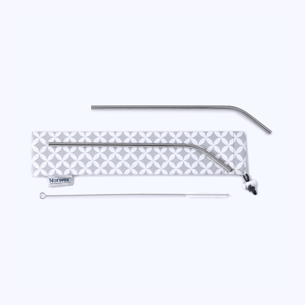 Norwex Straw Set Women Small Silver New Stainless Steel‎ Reusable Travel